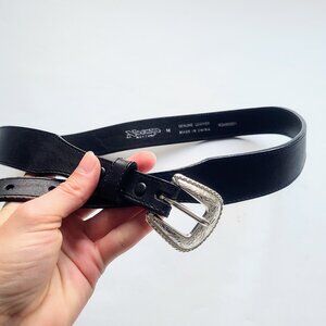 Nocona Belt Co. Black Genuine Leather Western Silver Buckle Belt Size Medium